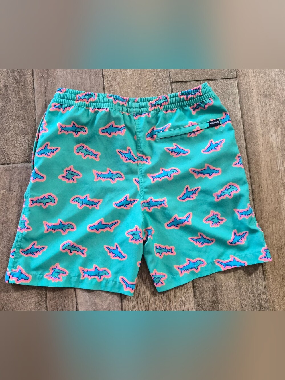 Chubbies Kids Swim Trunks Teal with Blue Shark Print Shorts Size L(14-16) - Picture 6 of 7